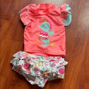 Pink Coral Seahorse Baby 18 months swim suit sea shells starfish